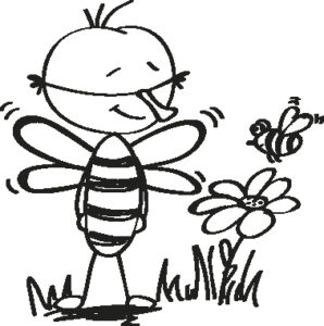 Basti als Biene, gezeichnet