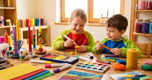 Kinder zaubern Kunstvolle Kerzen-Unikate